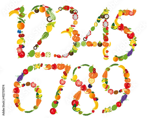 Set of the decorative numerals from fruit and vegetables