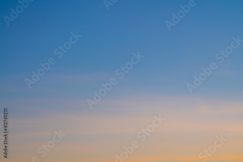Fototapeta Naklejka Na Ścianę i Meble -  Sunset sky replacement for photoshop, lightroom edit. Pink, pastel tones fading into blue above wispy, flat clouds. 