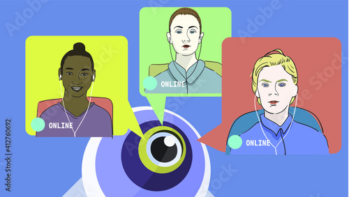Cropped image of camera that show the display of three people who join the video conference.