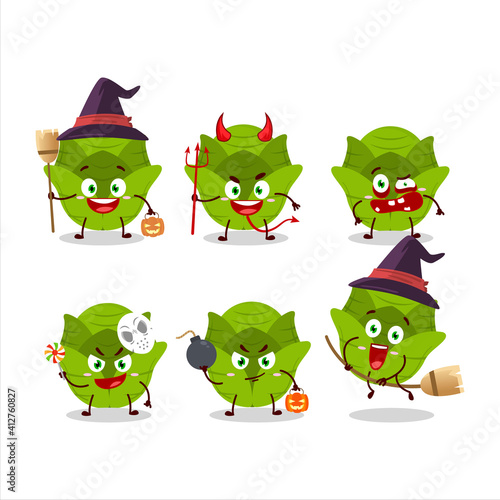 Halloween expression emoticons with cartoon character of savoy cabbage