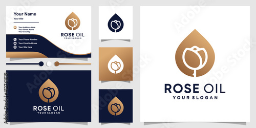 Rose oil logo with creative abstract concept and business card design Premium Vector