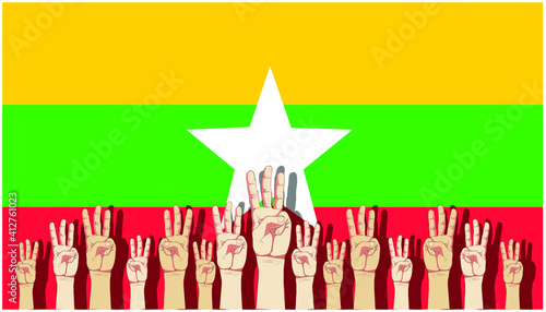 Raise 3 fingers.Demand democracy  Myanmar.Banner modern Idea and Concept. 