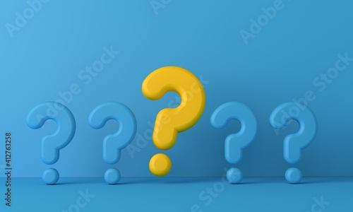 Question mark sign standing out from the crowd. 3D Rendering
