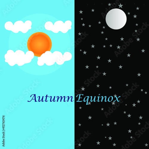 Equinox half day half night. Day and Night background,vector illustration.