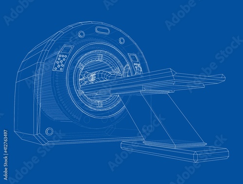 Female Patient Lying on a CT or MRI Scan. Vector