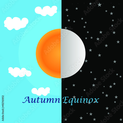 Equinox half day half night half moon half sun,Vector illustration.