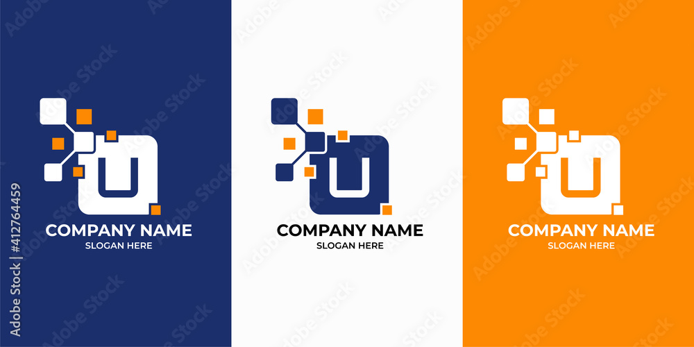 Letter U pixels logo initial design template. Illustration vector ...