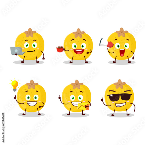 Fototapeta Naklejka Na Ścianę i Meble -  Nance fruit cartoon character with various types of business emoticons