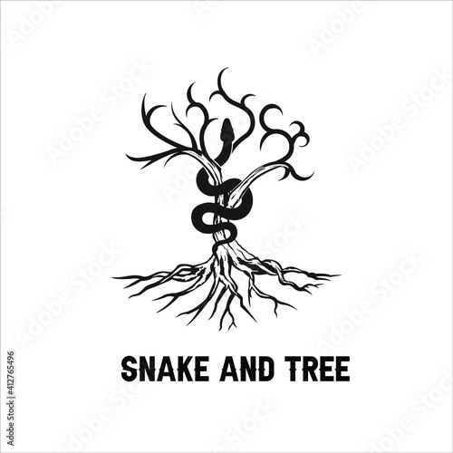 snake and tree hermes pharmaceutical logo design exclusive inspiration