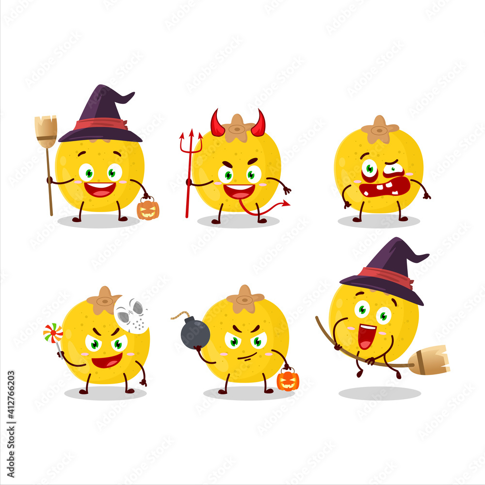Halloween expression emoticons with cartoon character of nance fruit Halloween expression emoticons with cartoon character of nance fruit