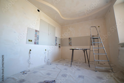 The interior of the room in which the renovation is being done