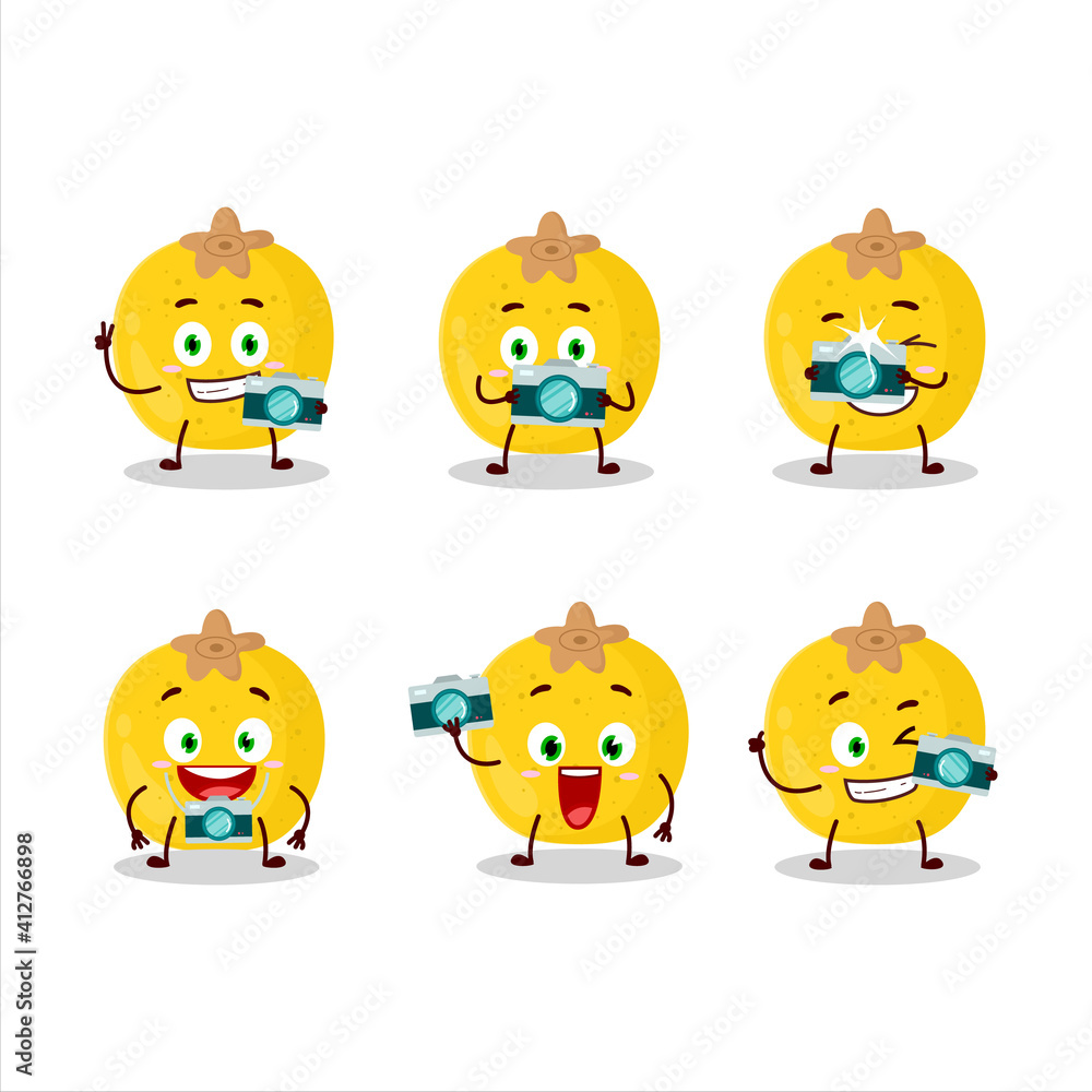 Photographer profession emoticon with nance fruit cartoon character Photographer profession emoticon with nance fruit cartoon character