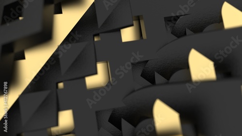 3d Seamless Abstract Geometric Luxury Pattern in Black Grey and Gold Metallic Color Tone