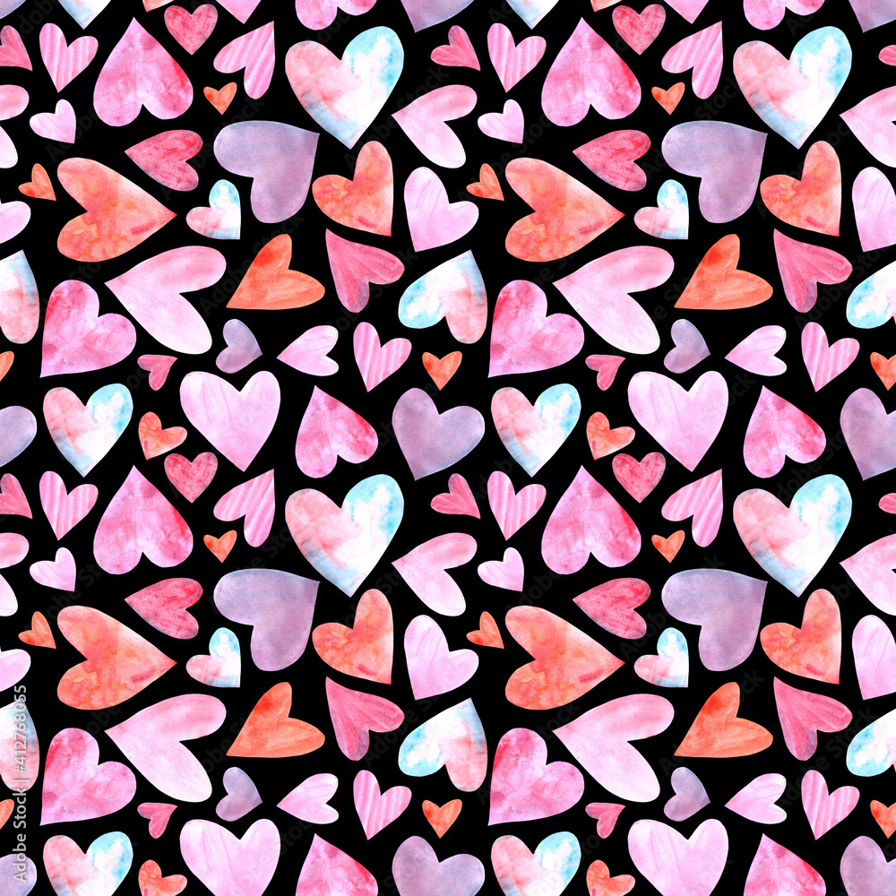 Seamless pattern with watercolor hearts. Romantic love hand drawn backgrounds texture. For greeting cards, wrapping paper, wedding, birthday, fabric, textile, Valentines Day, mothers Day, easter Seamless pattern with watercolor hearts. Romantic love hand drawn backgrounds texture. For greeting cards, wrapping paper, wedding, birthday, fabric, textile, Valentines Day, mothers Day, easter