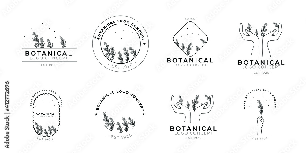 Minimal feminine modern botanical floral organic natural abstract thyme and rosemary classical floral logo design