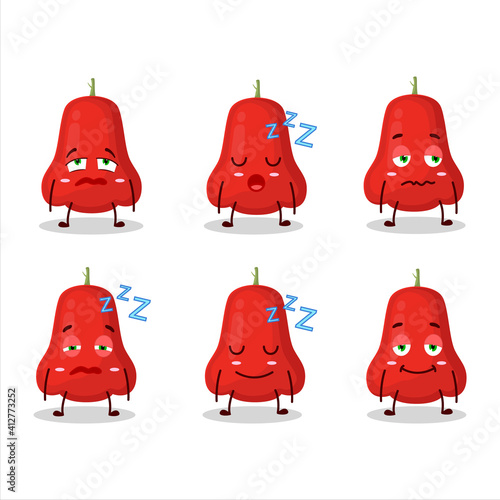Cartoon character of watter apple with sleepy expression