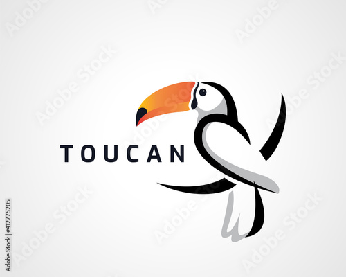 Simple art drawing toucan bird sitting logo symbol design illustration inspiration