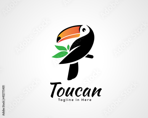 Simple nature toucan bird art style logo symbol icon design inspiration illustration