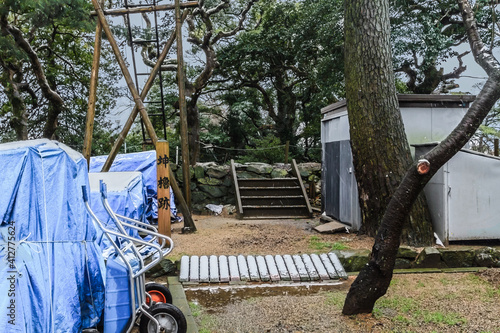 冬の松江城の坤櫓跡の風景