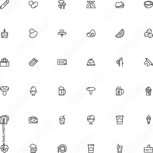 icon vector icon set such as: cotta, exotic, seafood, ball, red, gunkan, consumer, porcini, saucer, creamy, light, dish, print, fried-egg, garbanzo, fungi, scoop, potato, colour, aroma, spring
