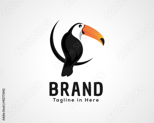 Simple elegant style sitting toucan bird logo icon symbol design illustration inspiration