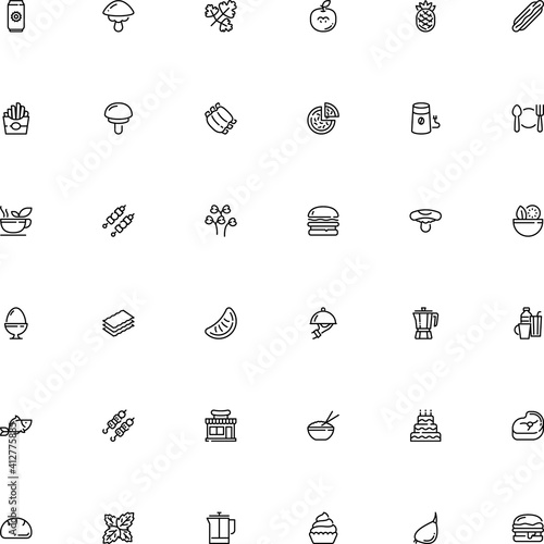 icon vector icon set such as: bacon, japanese, watercress, apple, cheeseburger, minimal, pasta, clip, aromatic, grass, wine, citrus, caffeine, boletus, parsley, event, lamb, glyph, round, butler