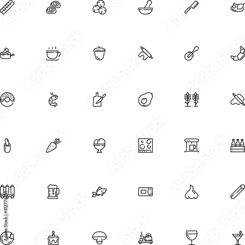 icon vector icon set such as: dark, lake, heat, brewery, froth, cheese, kitchen utensil, fungi, chinese, scoop, liquor, barley, boletus, homemade, parsley, spiral, editable, rolling-pin, baguette