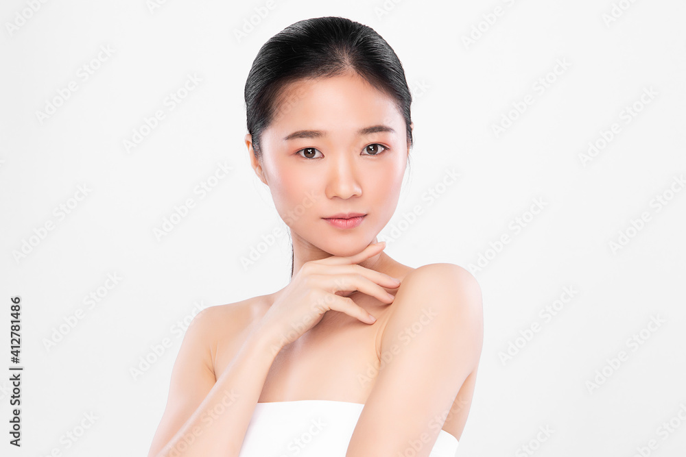 Beautiful young asian woman with clean fresh skin on white background, Face care, Facial treatment, Cosmetology, beauty and spa, Asian women portrait Beautiful young asian woman with clean fresh skin on white background, Face care, Facial treatment, Cosmetology, beauty and spa, Asian women portrait