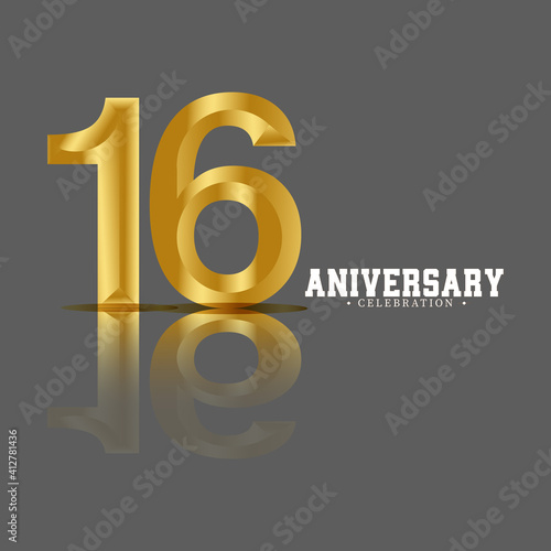 16 Anniversary celebration. sparkling confetti, stars, glitters and streamer ribbons on red background. Vector festive illustration. Birthday or wedding party event decoration