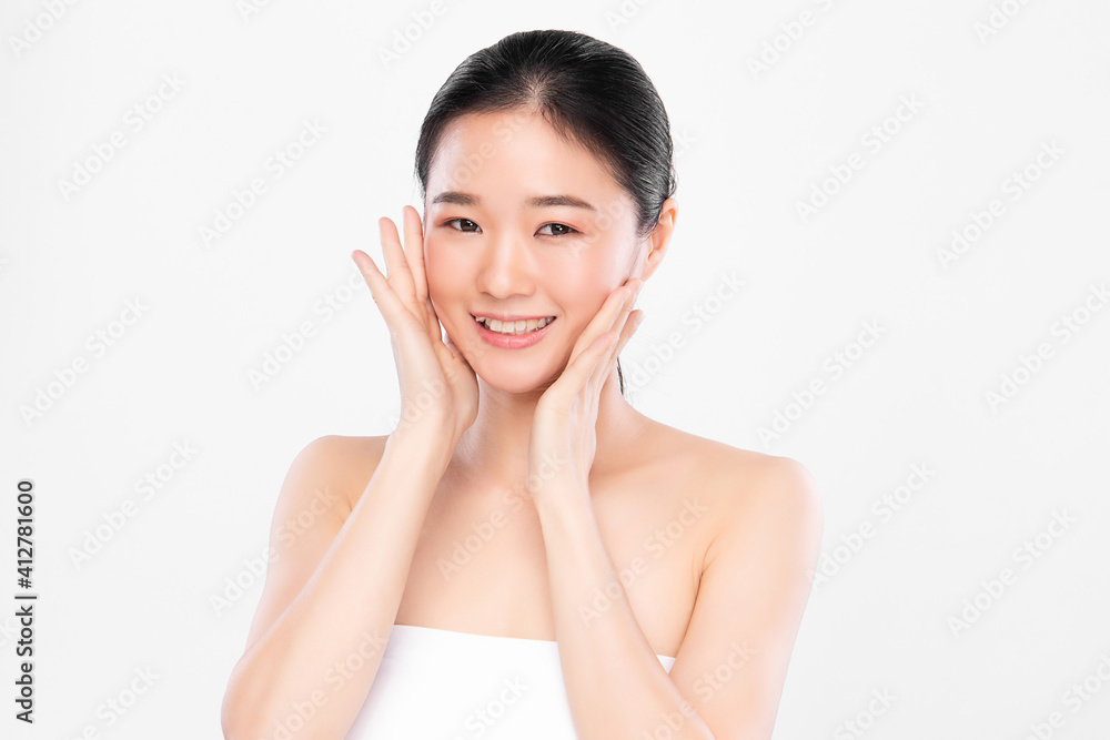 Beautiful young asian woman with clean fresh skin on white background, Face care, Facial treatment, Cosmetology, beauty and spa, Asian women portrait Beautiful young asian woman with clean fresh skin on white background, Face care, Facial treatment, Cosmetology, beauty and spa, Asian women portrait