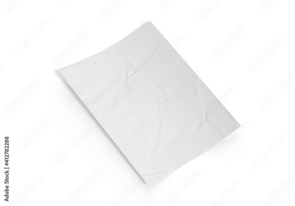 Crumpled sheet of textured paper mockup, clean empty paper note mock up template of A4 format with shadow on white background, 3d illustration Crumpled sheet of textured paper mockup, clean empty paper note mock up template of A4 format with shadow on white background, 3d illustration