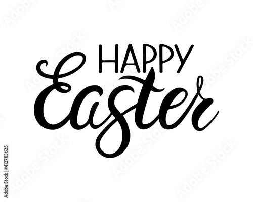 Happy easter hand drawn lettering quote isolated on white background. Vector illustration, card template, holiday concept