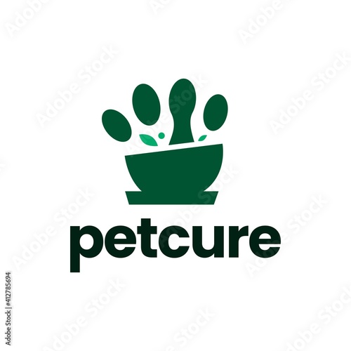 mortar pestle pet paw medicine medical logo vector icon illustration