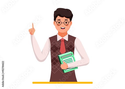 Cartoon male teacher. School teacher with glasses, male teacher