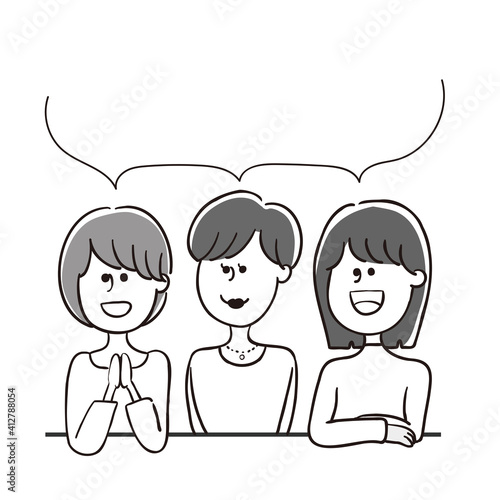 女性　会話　イラスト　モノクロ
