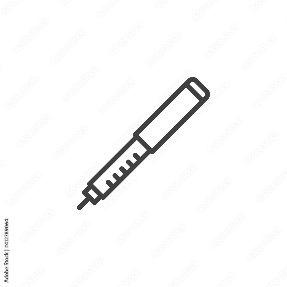 Insulin pen line icon. linear style sign for mobile concept and web design. Diabetic syringe injection outline vector icon. Symbol, logo illustration. Vector graphics Insulin pen line icon. linear style sign for mobile concept and web design. Diabetic syringe injection outline vector icon. Symbol, logo illustration. Vector graphics