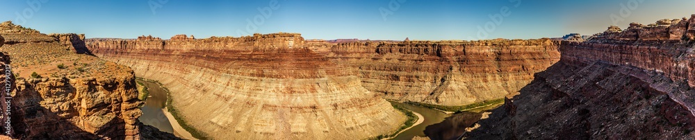 Panorama shot of confluence of green river and grand river at sunny day in canyonlands in utah, america Panorama shot of confluence of green river and grand river at sunny day in canyonlands in utah, america