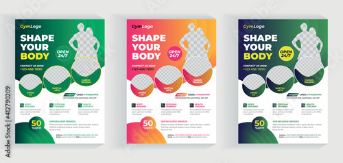 Corporate Business Flyer Template for Fitness Gym yoga Flyer Template, GYM/Fitness Flyer template with 3 color shapes vector
