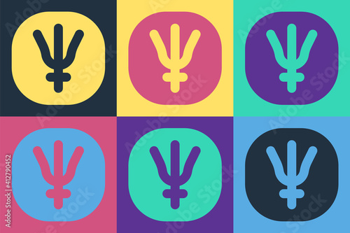 Pop art Neptune planet symbol icon isolated on color background. Astrology, numerology, horoscope, astronomy. Vector.