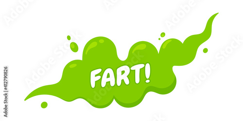 Smelling green cartoon fart cloud flat style design vector illustration with text fart. Bad stink or toxic aroma cartoon smoke cloud isolated on white background.