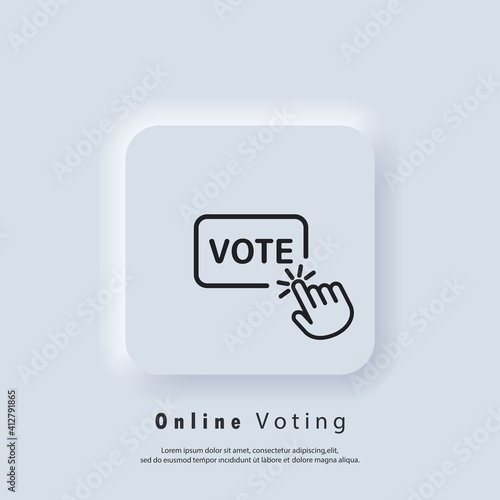 Vote logo. Online vote icon. Hand click on vote button line icon. Vector. UI icon. Neumorphic UI UX white user interface web button. Neumorphism