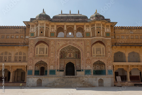 Main entrance gate of Sheesh Mahal or mirror. Amber palace, Jaipur, Rajasthan, India. © RealityImages