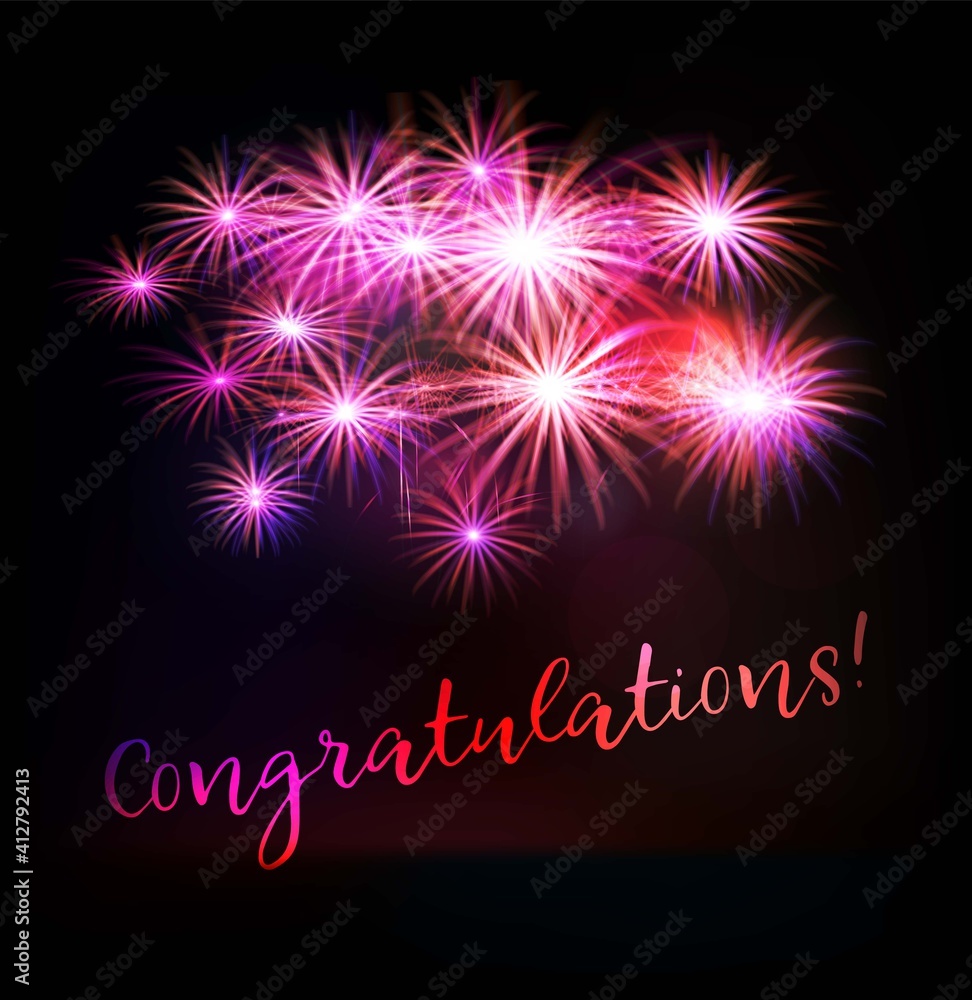 Congratulations text and star fireworks