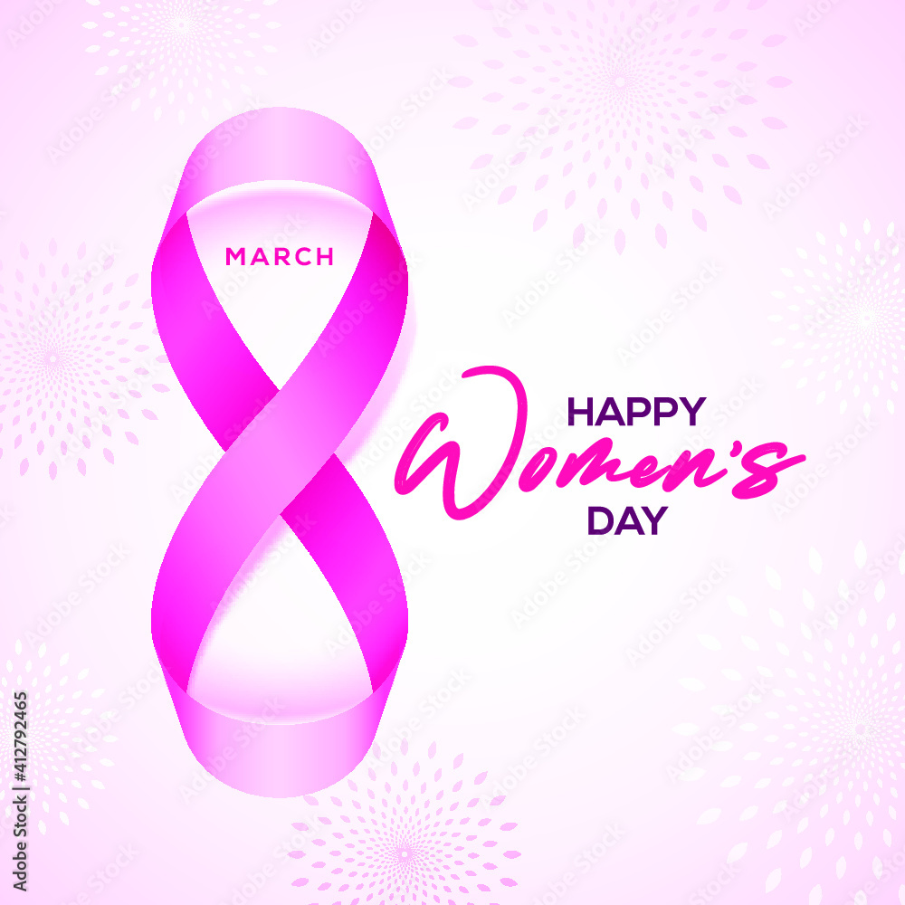 Happy Women's Day holiday illustration. Paper cut ribbon eight text for Happy Womens Day. Square format design ideal for web banner or greeting card. EPS10 vector.