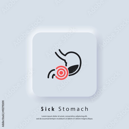 Stomachache icon. Healthy stomach icons. Sick stomach logo. Stomach ache sign. Gastrointestinal icon. Vector. UI icon. Neumorphic UI UX white user interface web button. Neumorphism