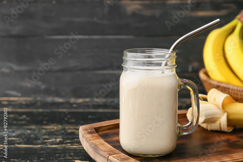 Mason jar with tasty banana...
