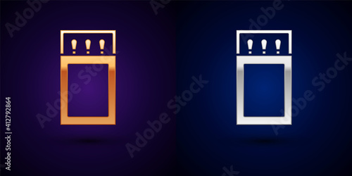 Isometric Open matchbox and matches icon isolated on orange and pink background. Hexagon button. Vector.