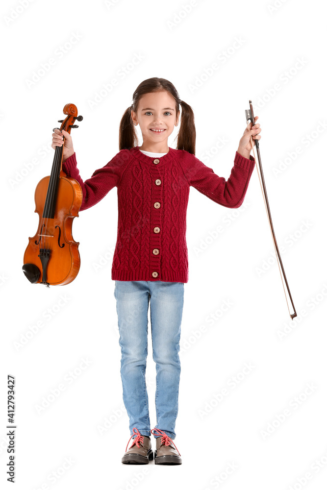 Little girl with violin on white background Little girl with violin on white background