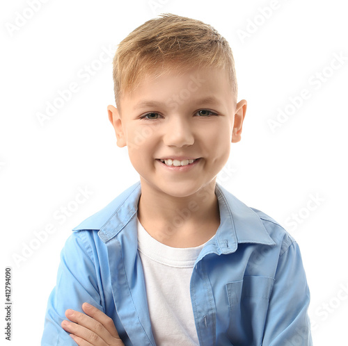 Cute little boy on white background