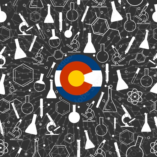 Chemistry creative concept. Circle frame with icons. Flag of Colorado